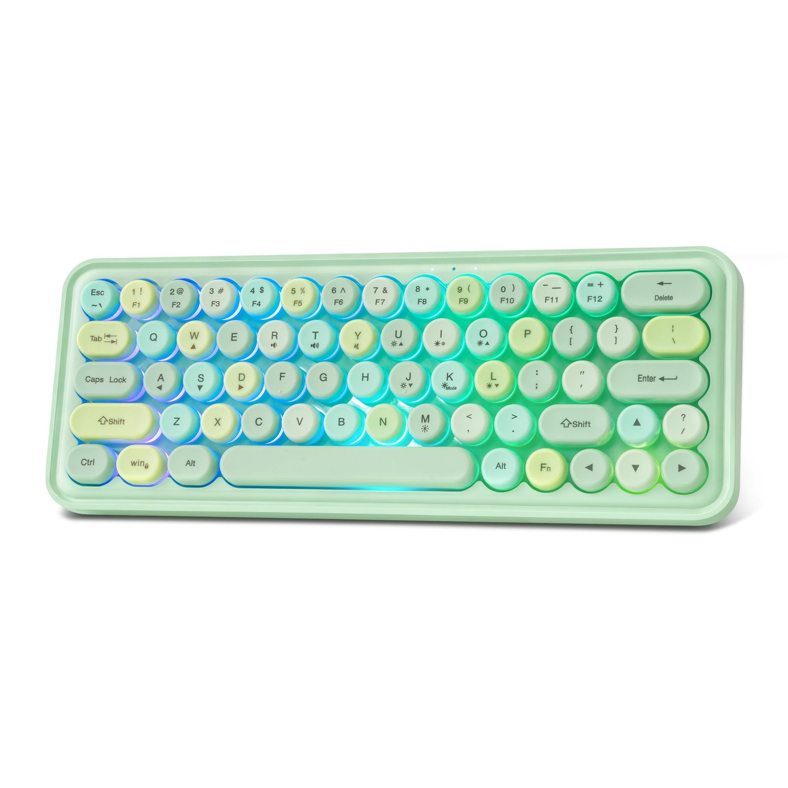Wired RGB Creamy Typewriter Keyboard. 65 Percent Retro LED Membrance Green