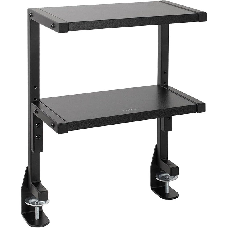 Clamp-on Dual Shelf Storage Organizer Adjustable Desktop Tiered Shelving Unit US