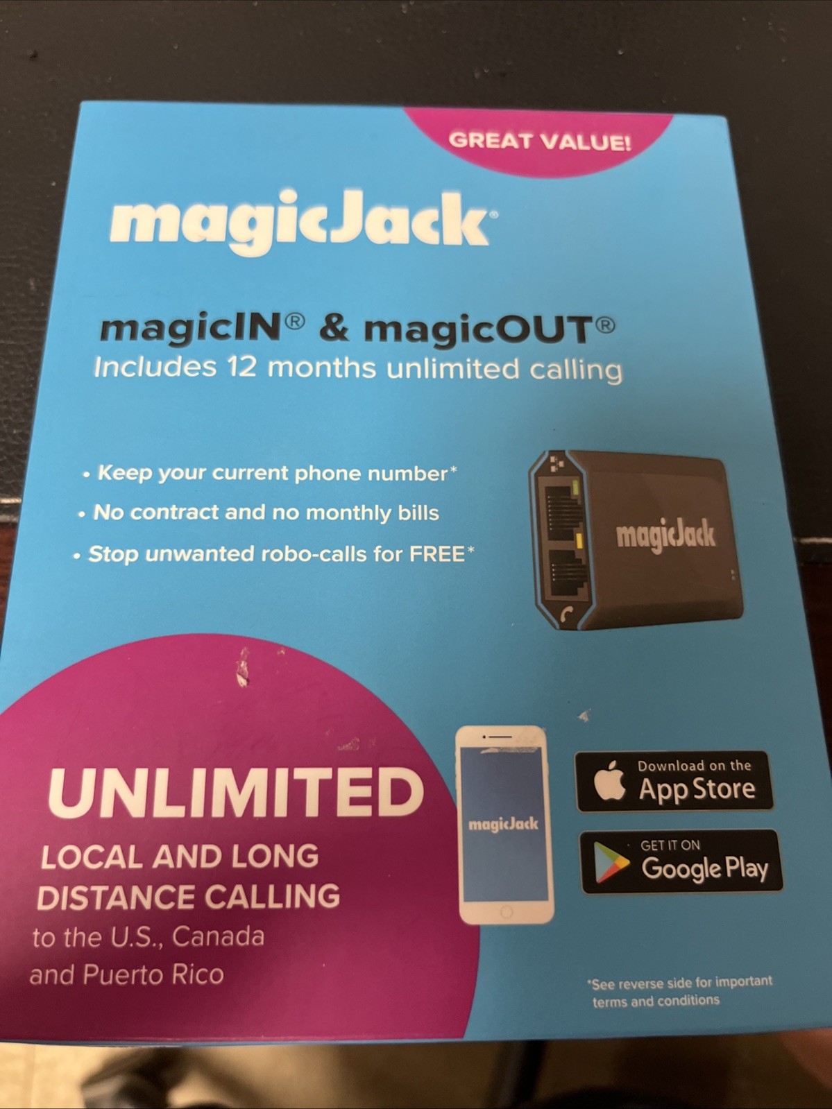 magicJack Home VOIP Adapter - Unlimited US & Canada Calls - Brand New Open Box