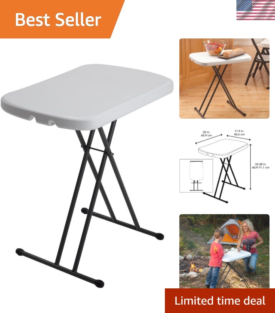 Portable Folding Desk Table - 26 Inch Adjustable Height, White Granite Finish
