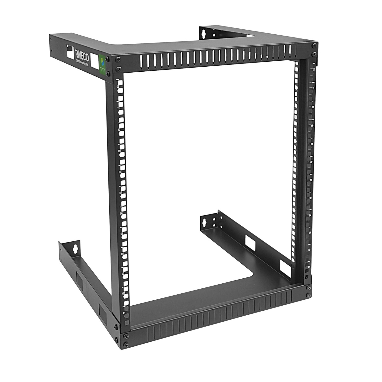 RIVECO 12U 19" Wall Mount Server Rack – 17.7" Deep 2 Post Open 12U, black 