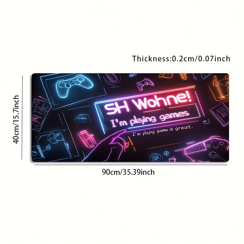 1 Extra-Large Gaming Mouse Pad with Neon Gaming Elements, Non-Slip Washable Ru