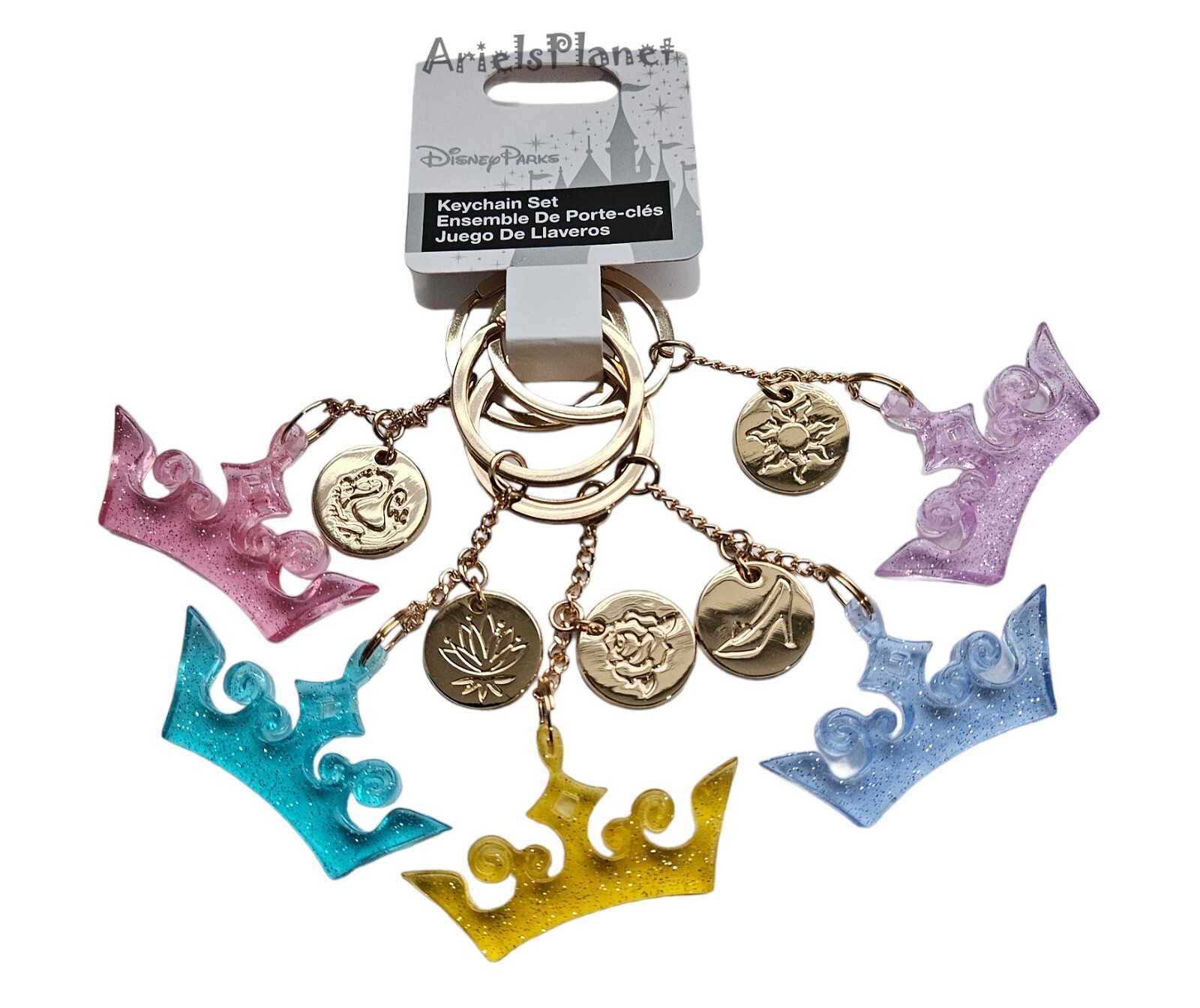 Disney Parks Princess Crowns Set of 5 Keychain and Bag Charm Set