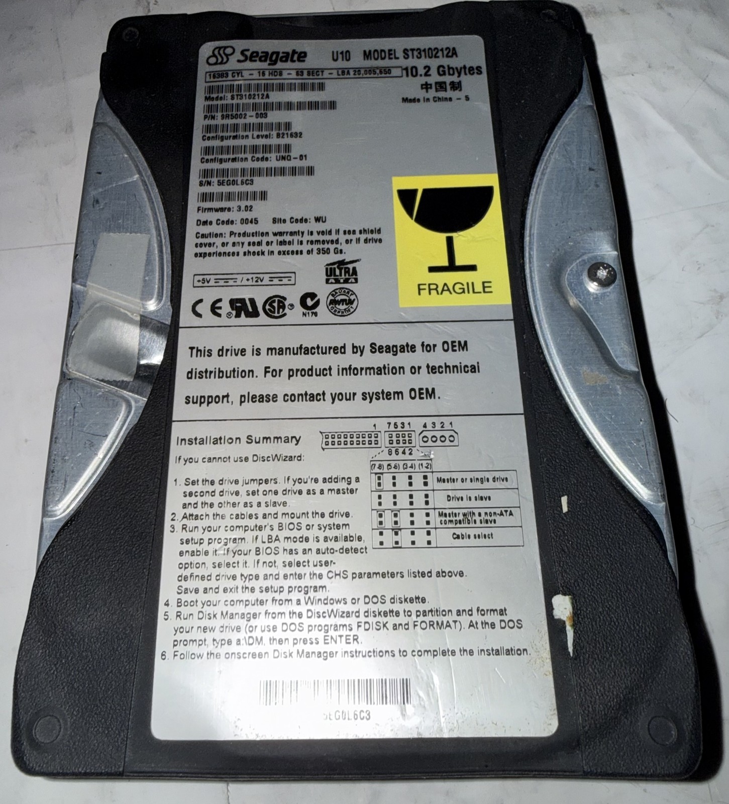 Seagate U10 ST310212A Black 10.2GB 3.5in IDE Internal Desktop Hard Drive PATA
