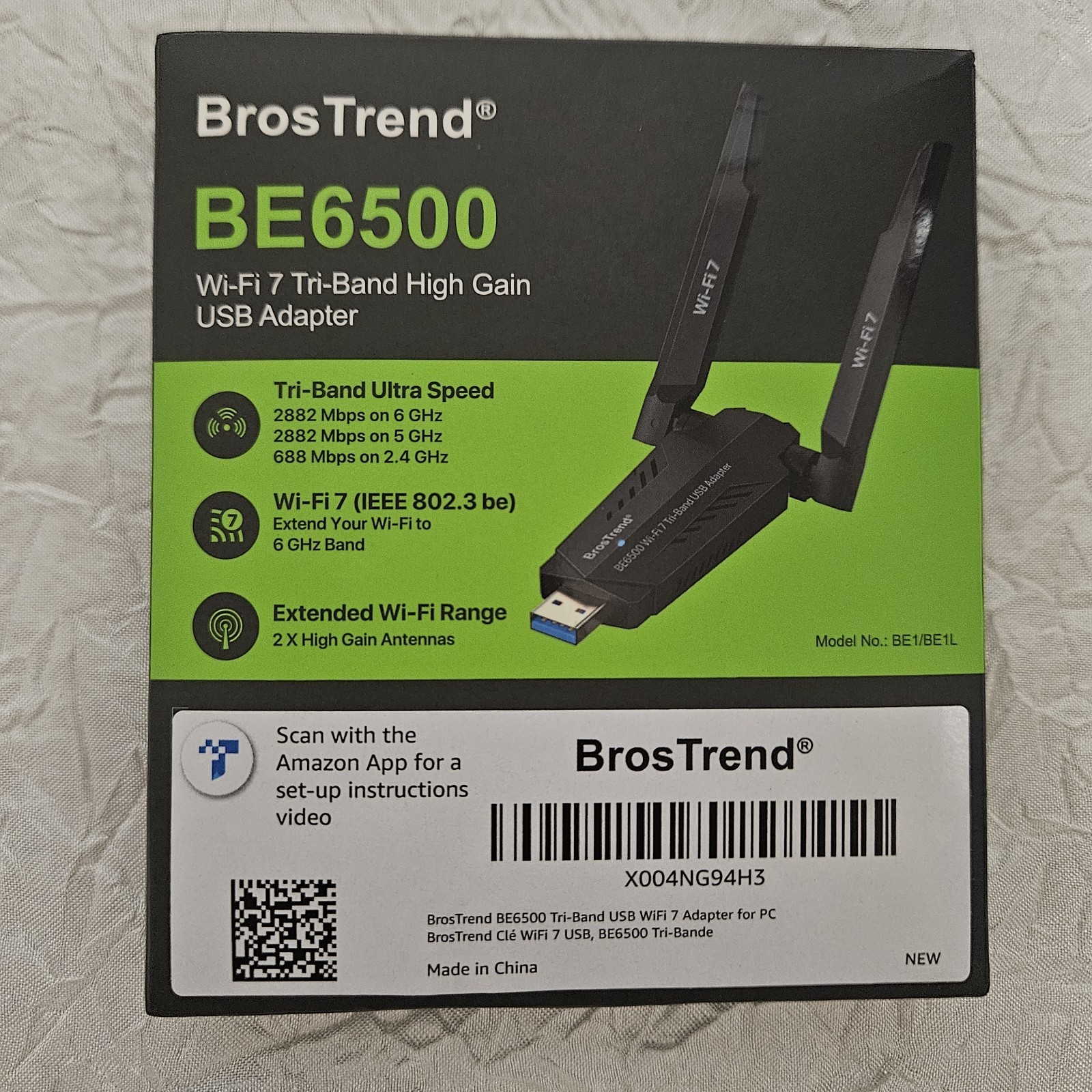 BrosTrend BE6500 USB WiFi 7 Adapter for Desktop PC Tri-Band Long Range
