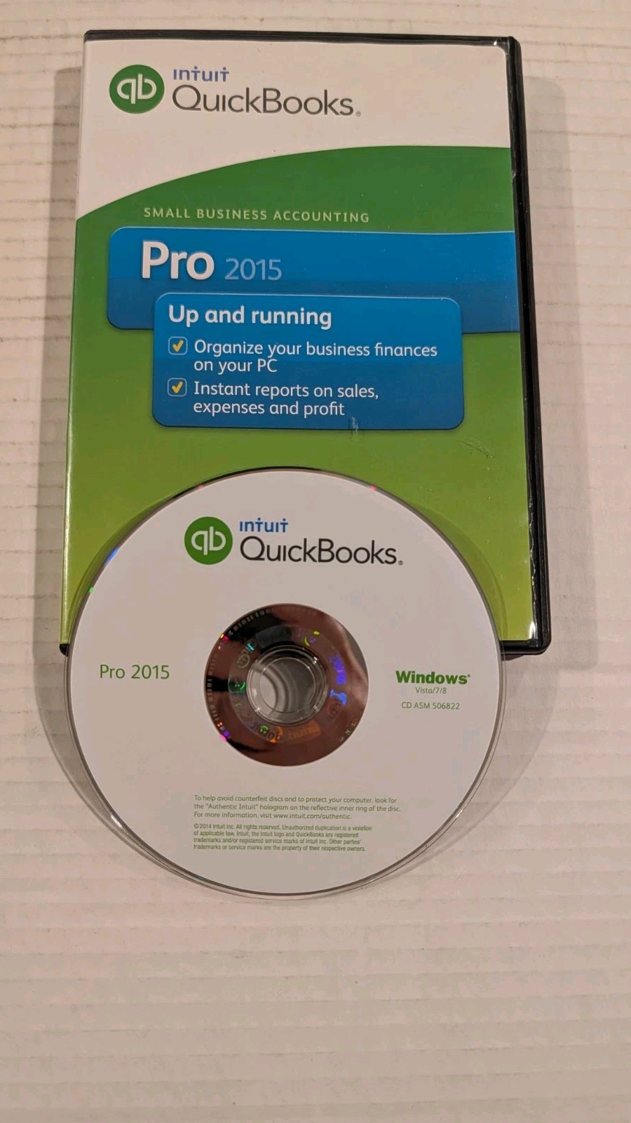 Intuit QuickBooks Pro 2015 Install Disc CD Small Business Accounting Software