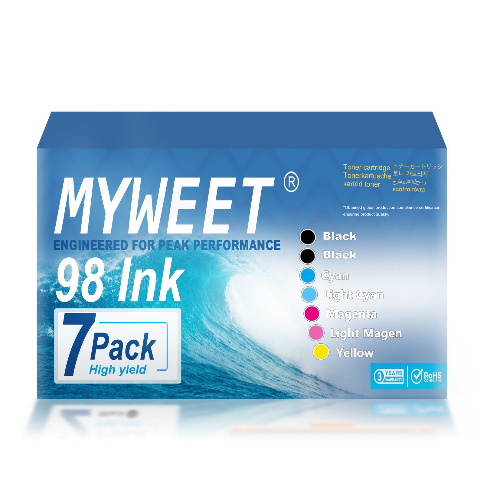 98 Ink 7-Pack(2BK/C/LC/M/LM/Y) with Chip Compatible for Epson Artisan835 837 700