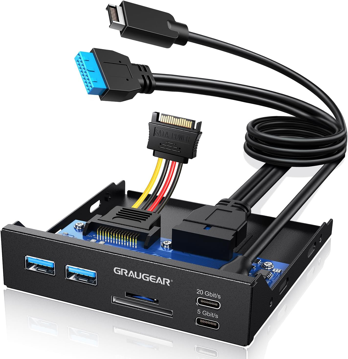 3.5" PC Front Panel USB Hub - USB-C and USB 3.0 Ports, Sd/Microsd Card