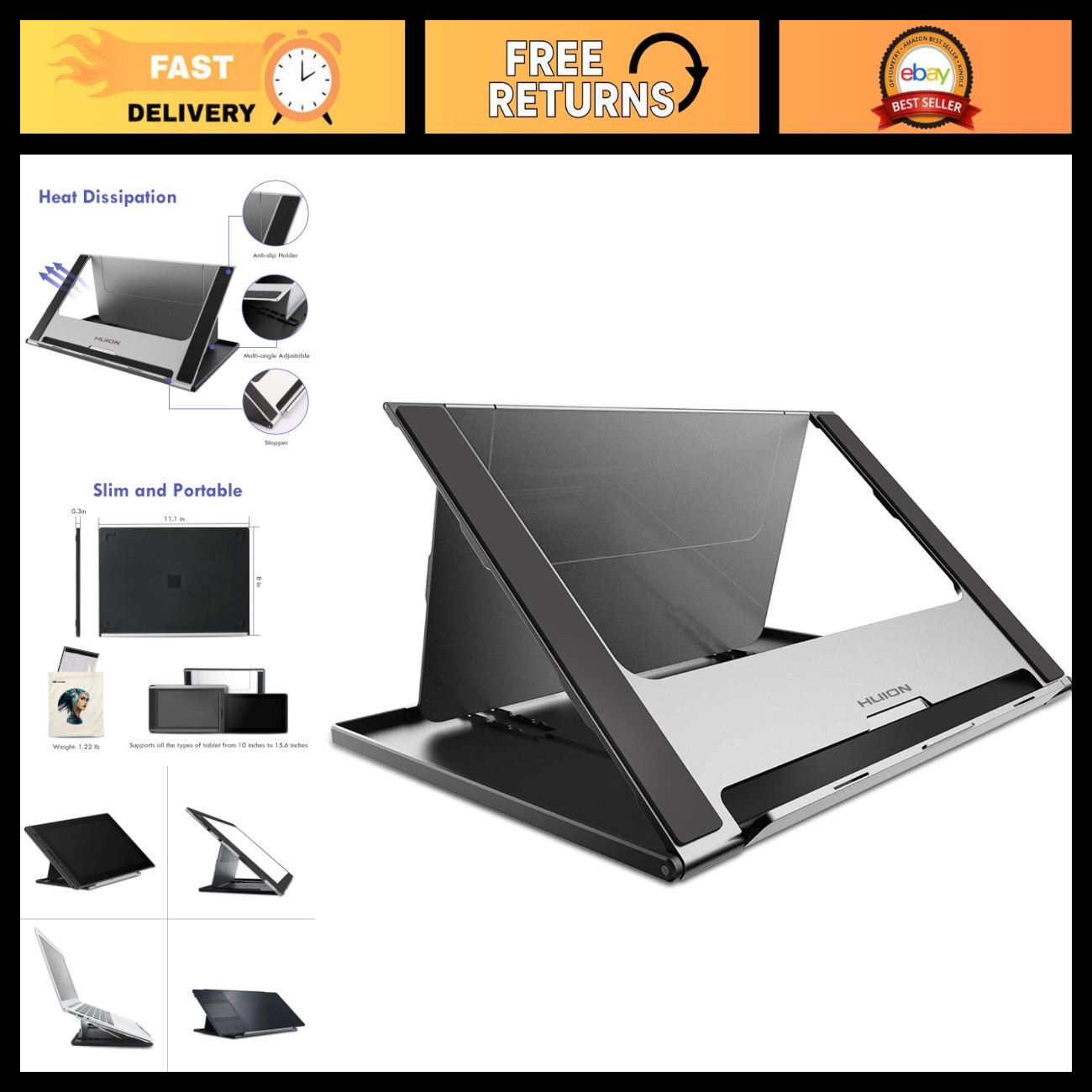 Adjustable Multi-Angle Desk Stand for 10-15.6" Drawing Tablet - Art & Design Acc
