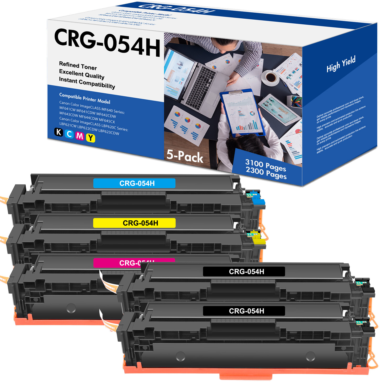 5PK CRG054 054H Toner For Canon Color Imageclass LBP622CDW Printer With New Chip