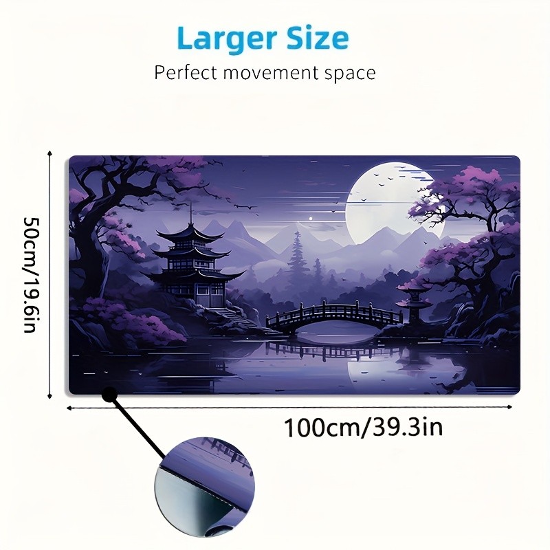 A Large Gaming Mouse Pad Featuring a Design of a Purple Moonlit Night with Che