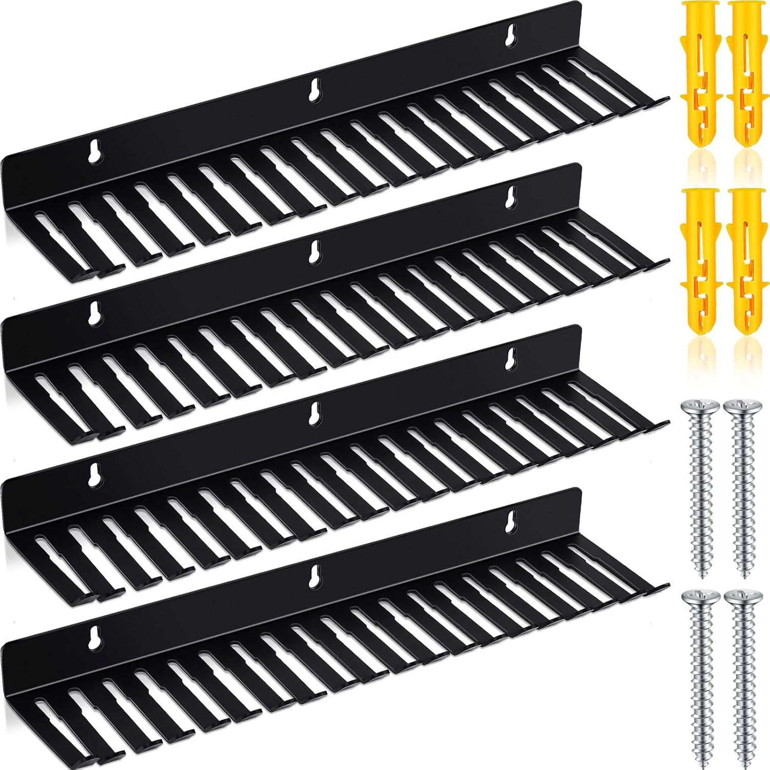 Geetery 4 Pcs Wall Mountable Cable Hanger Cord Rack Organizer Black Holder with