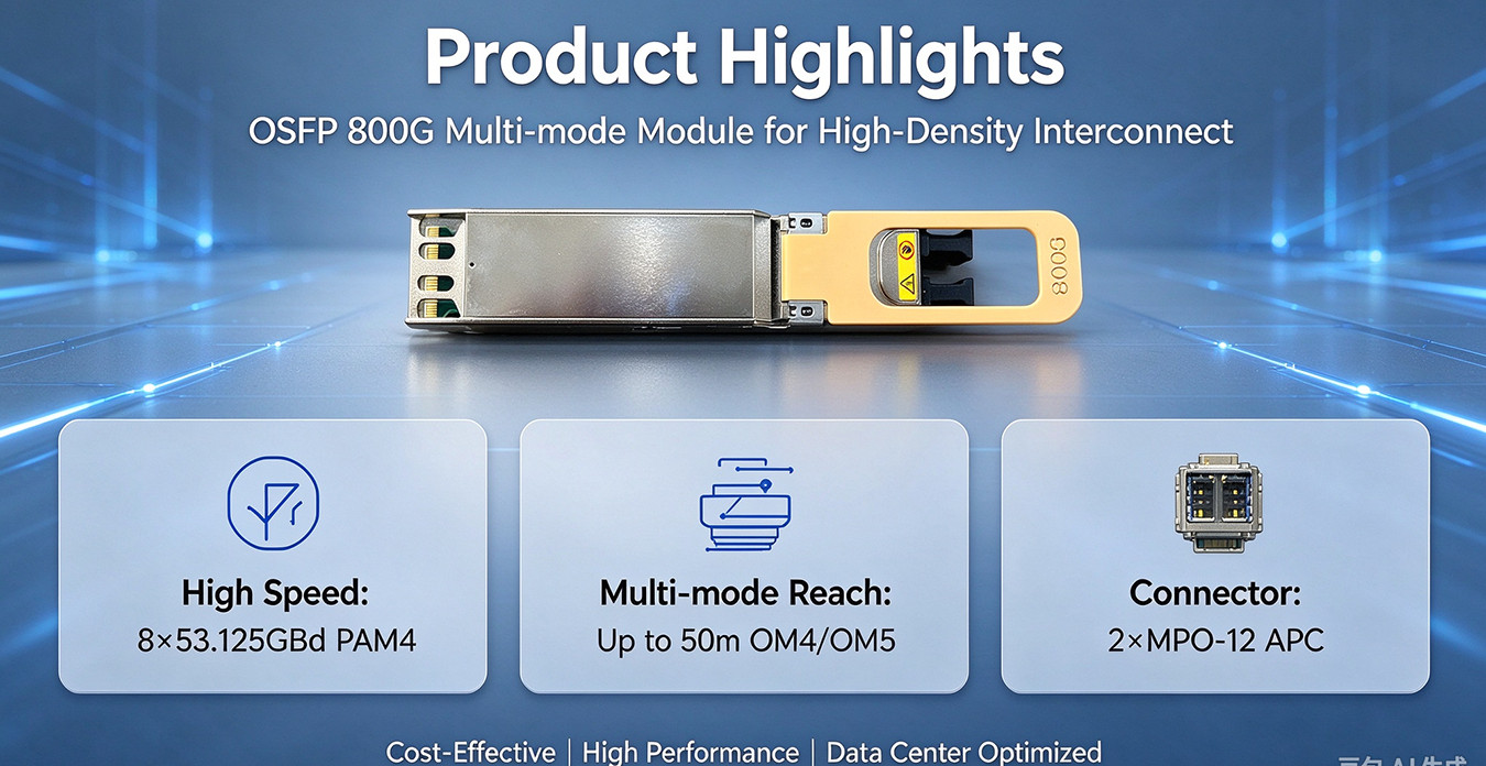 800G‑2*VR4 OSFP Fiber Optic Transceiver 850nm MMF MPO‑12 100m OM4 DDM