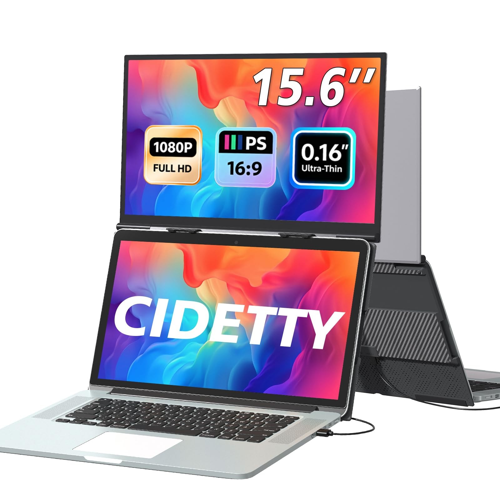 Laptop Screen Extender Monitor Portable, 15.6“ FHD 1080P Eye Care & Black