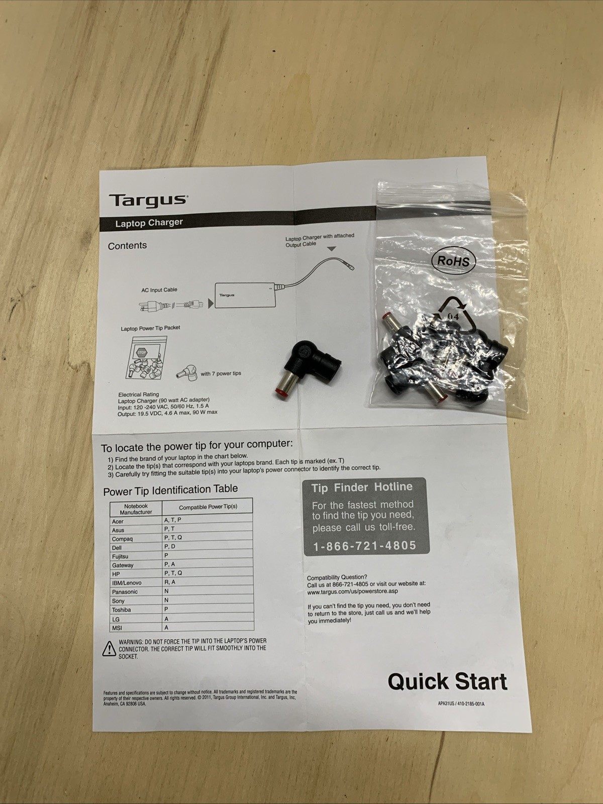 Genuine Targus AC Adapter Power Supply APA31US Tips only
