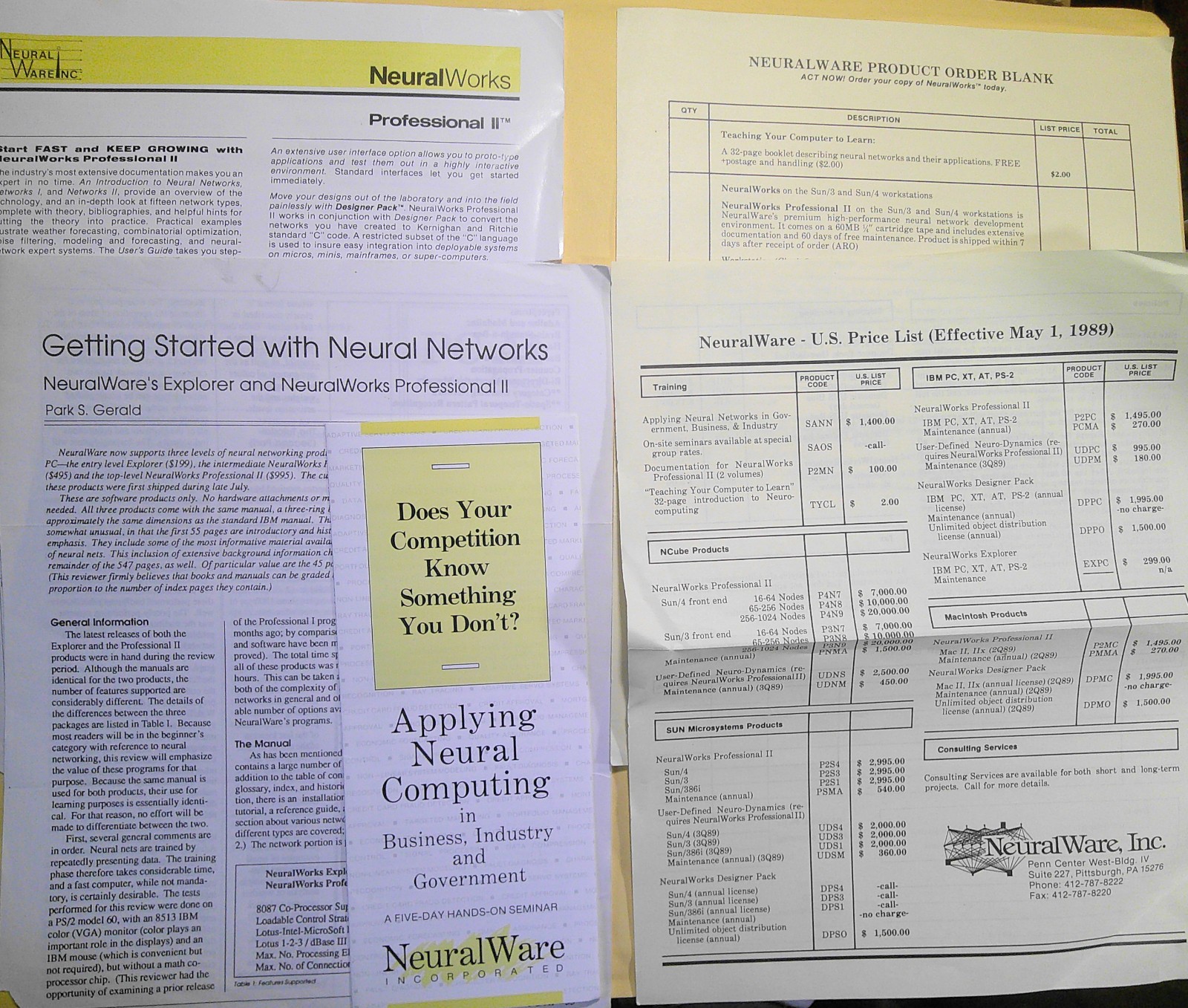 [Artificial intelligence] NeuralWare Neural Network products information, 1989
