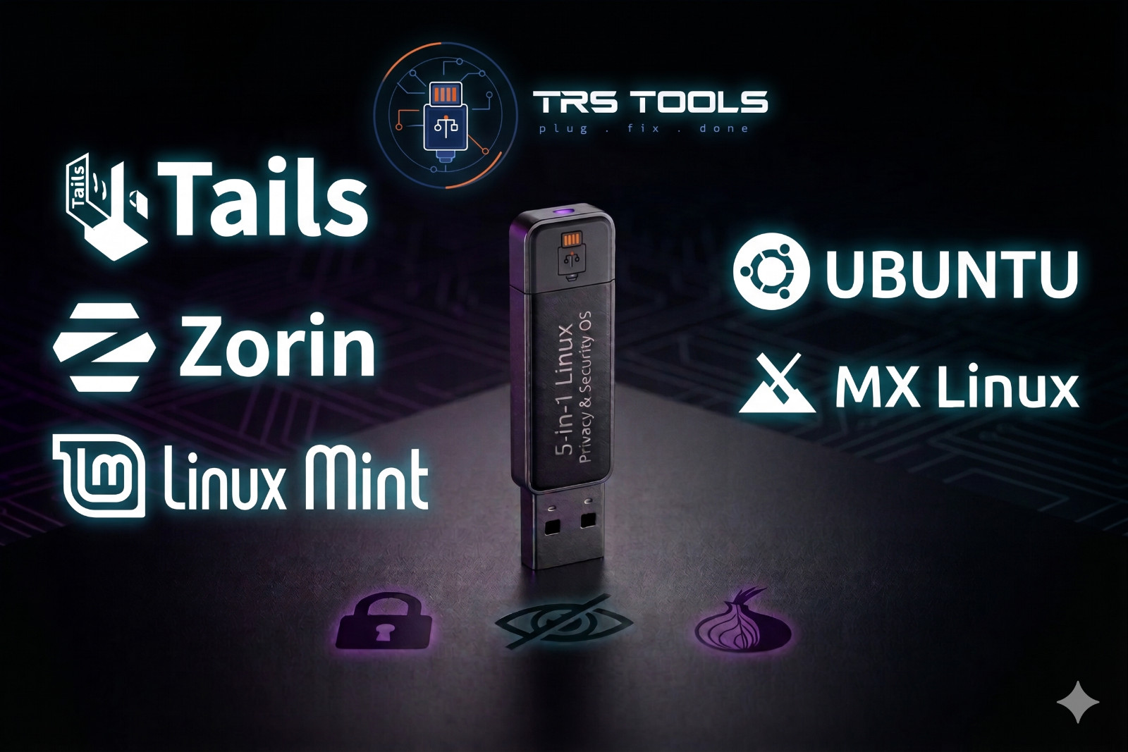 5-in-1 Linux USB Tails Zorin Mint Ubuntu MX – Privacy Security & Desktop OS