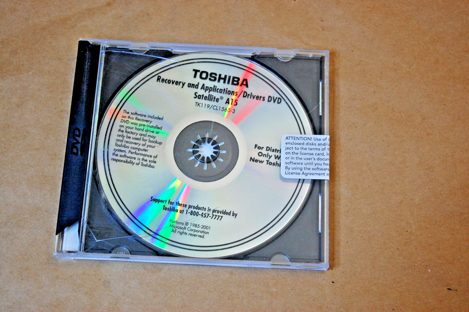 Toshiba Satellite A15 Recovery and Application / Drivers DVD TK119/cl1 565-3 NEW