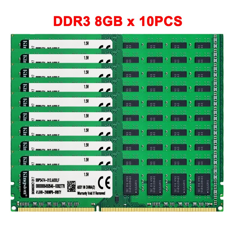 Kingston DDR3 80GB 10x8GB 1333 1600MHZ PC3 1.5V 240-Pin DIMM Desktop Memory RAM