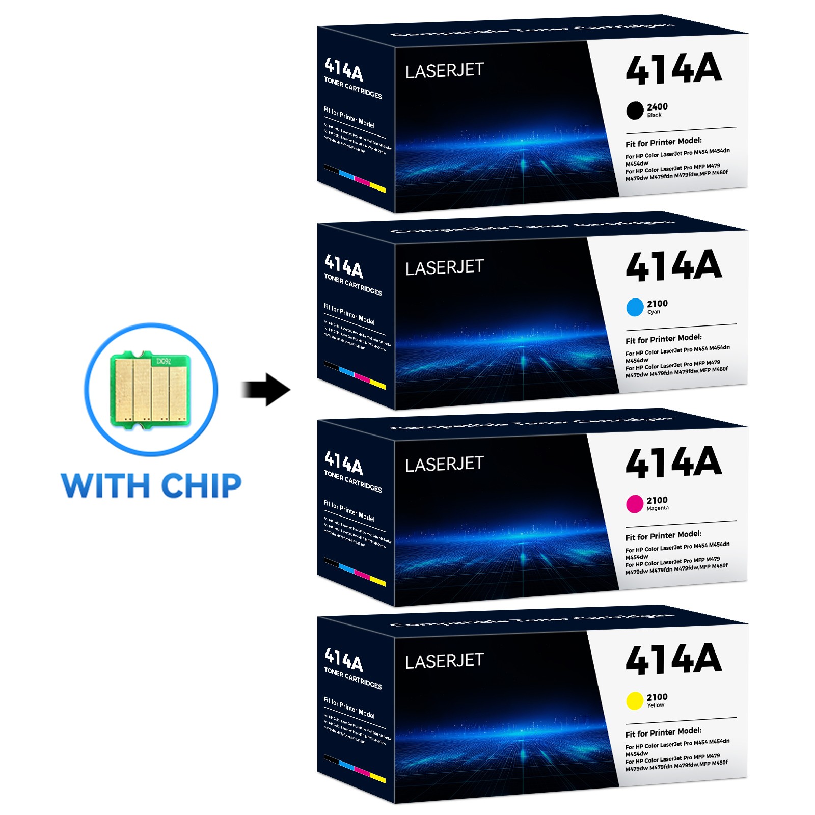 4PK Fit For HP 414A Toner W2020A for Color LaserJet Pro MFP M479fdw M479fdn