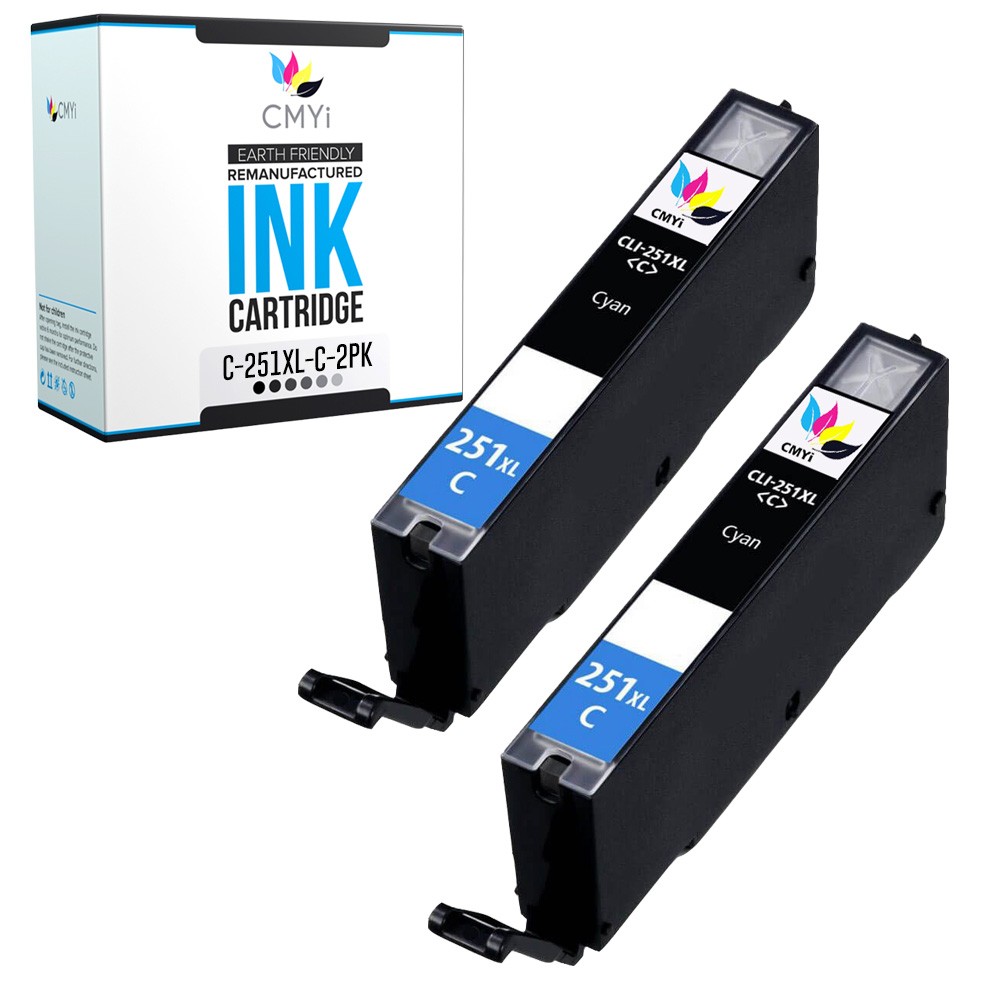CMYi 2-Pack CLI-251XL Cyan Ink Cartridges for Canon PIXMA MG6320 MG6420 MG6620