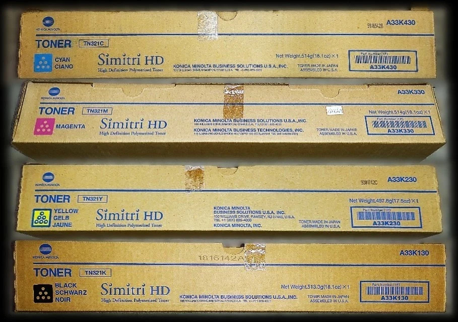 Genuine Set of 4 Konica Minolta TN321 CMYK A33K430/330/230/130 CMYK Toners