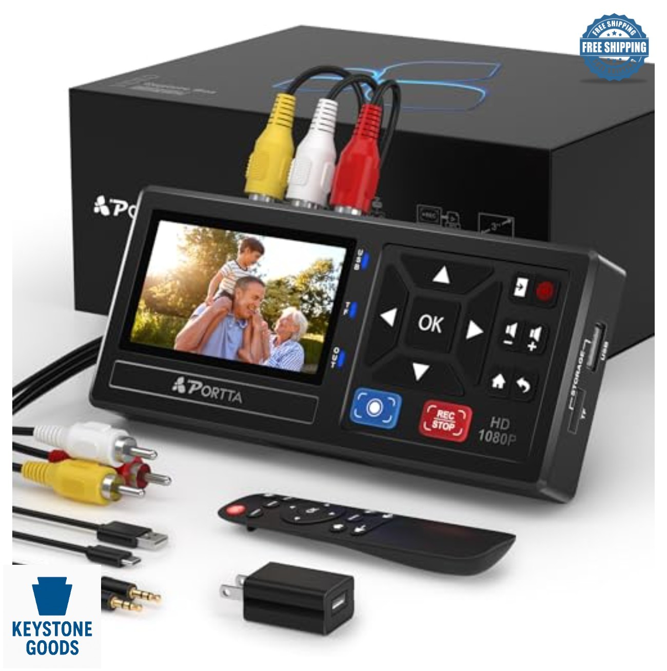 VHS to Digital Converter 1080P AV RCA S-Video USB SD Card Recorder with Remote