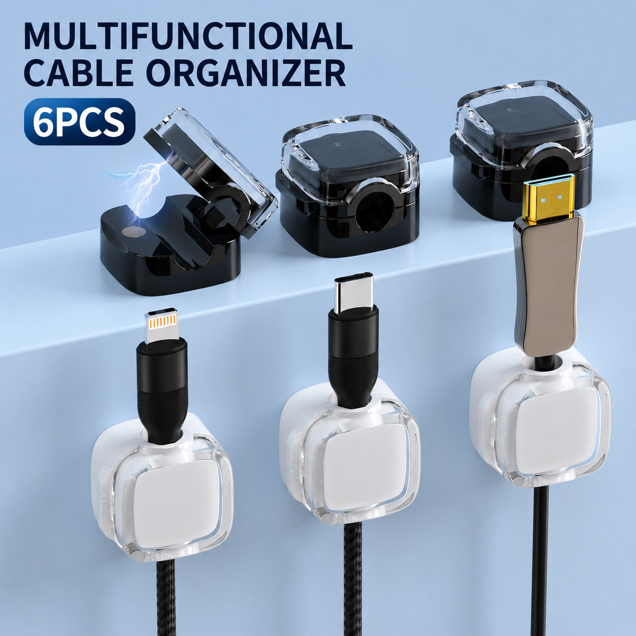 6PCS Magnetic Cable Clips Self Adhesive Cord Organizer Wire Holder Black White