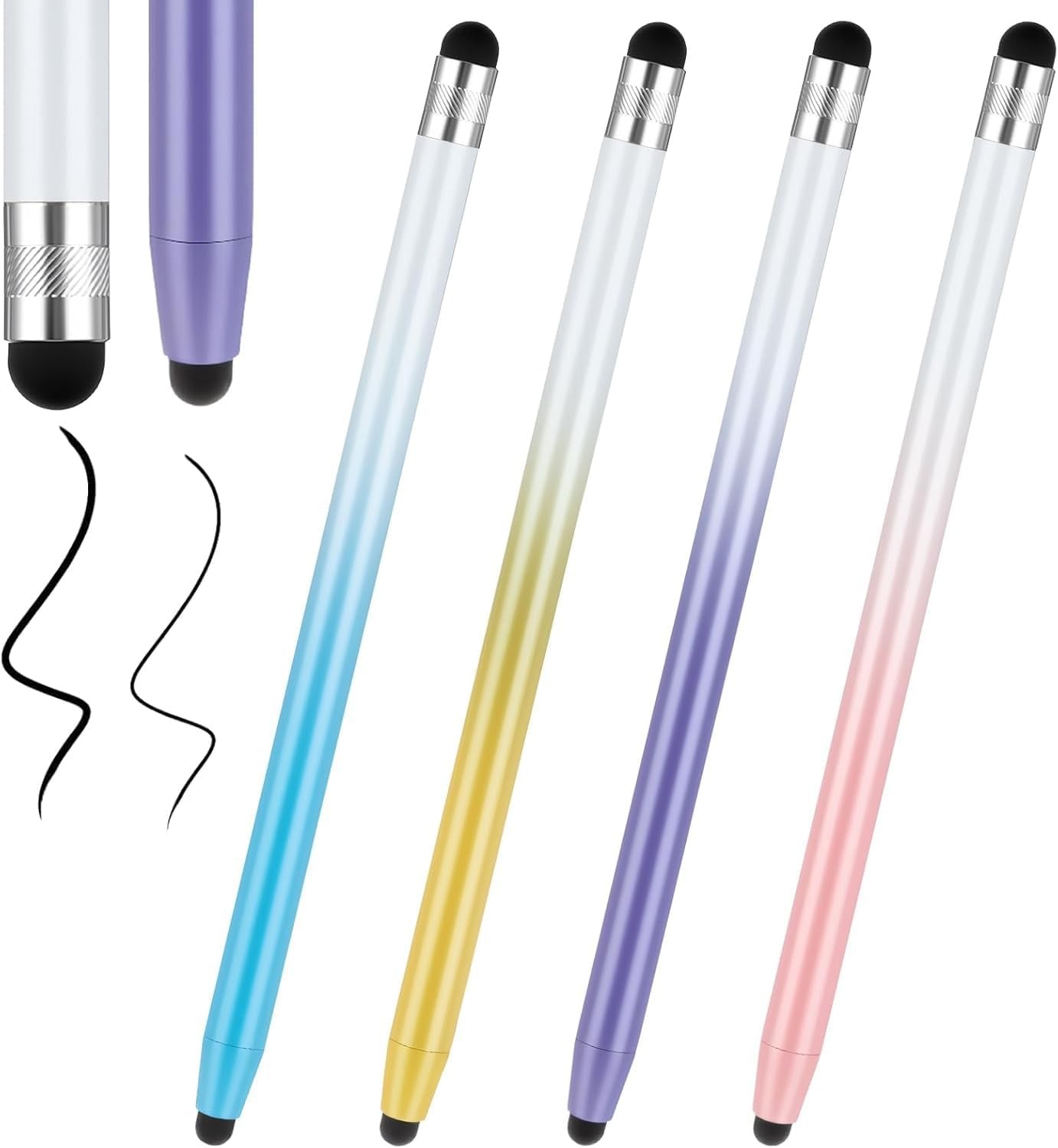 4pcs 2-in-1 Touchscreen Stylus, High Sensitivity & Precision No Scratches Rubber