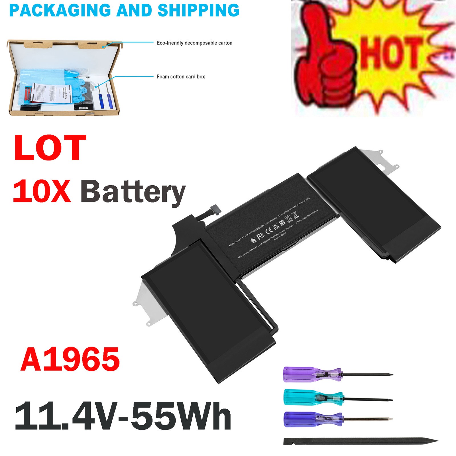 🧡LOT 10Pcs A1965 Battery For MacBook Air 13" Retina Early 2018-2020 A1932 A2179