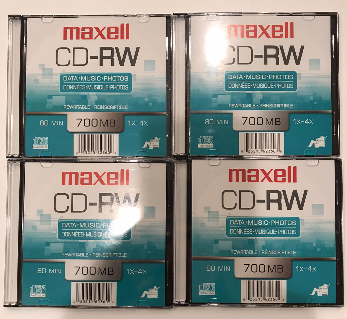 Lot of 4 Maxell CD Rewritable Media CD-RW 4x 700 MB Single CD Sealed New