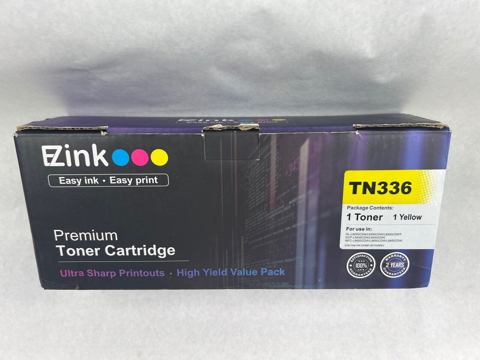 EZink Premium Toner Cartridge TN336 Yellow New Sealed NIB Ultra Sharp Printouts