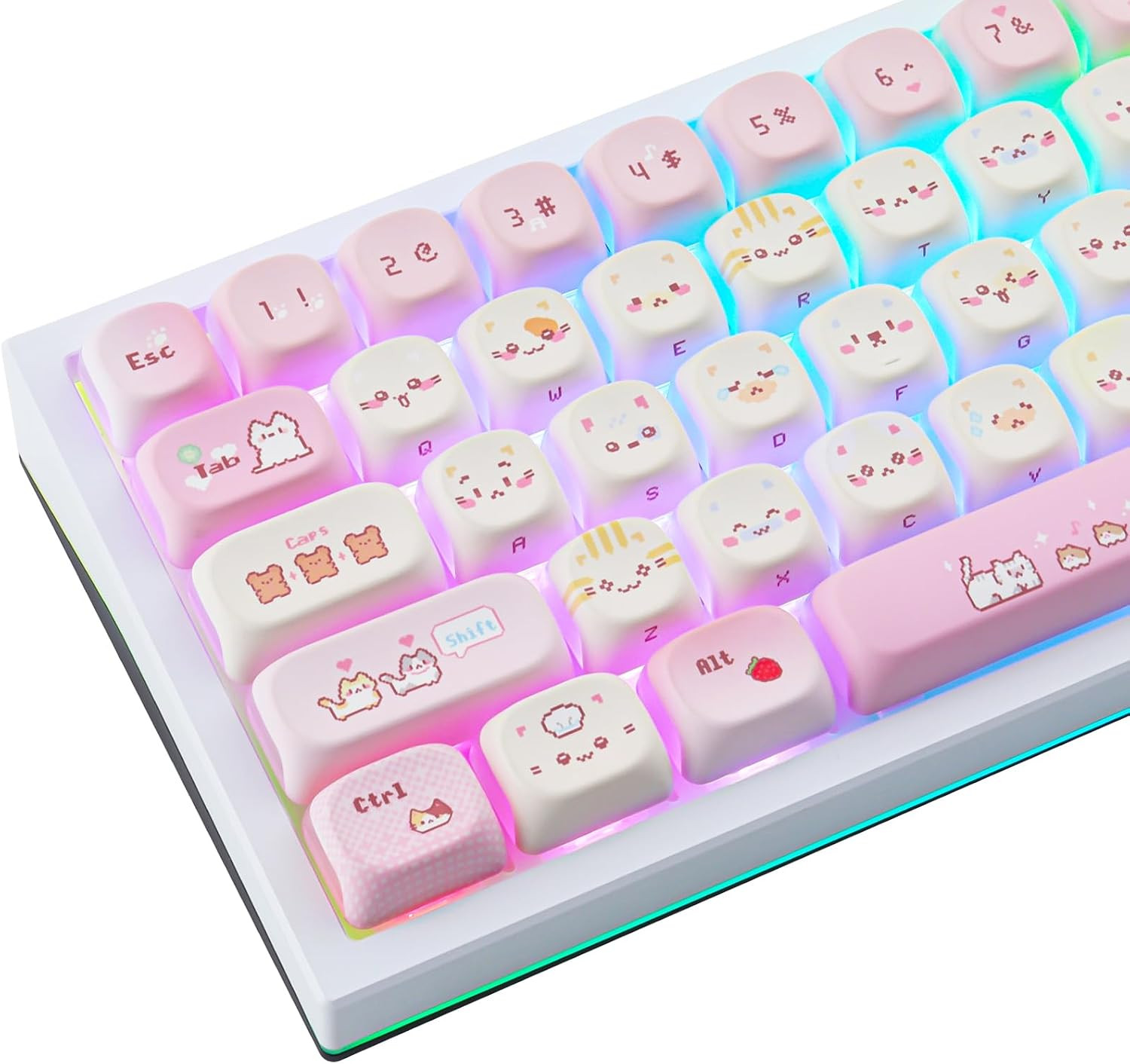 Tsungup MOA Keycaps-Pink Cute Cat Keycap,Pixel Kitten Custom Key Cap Set