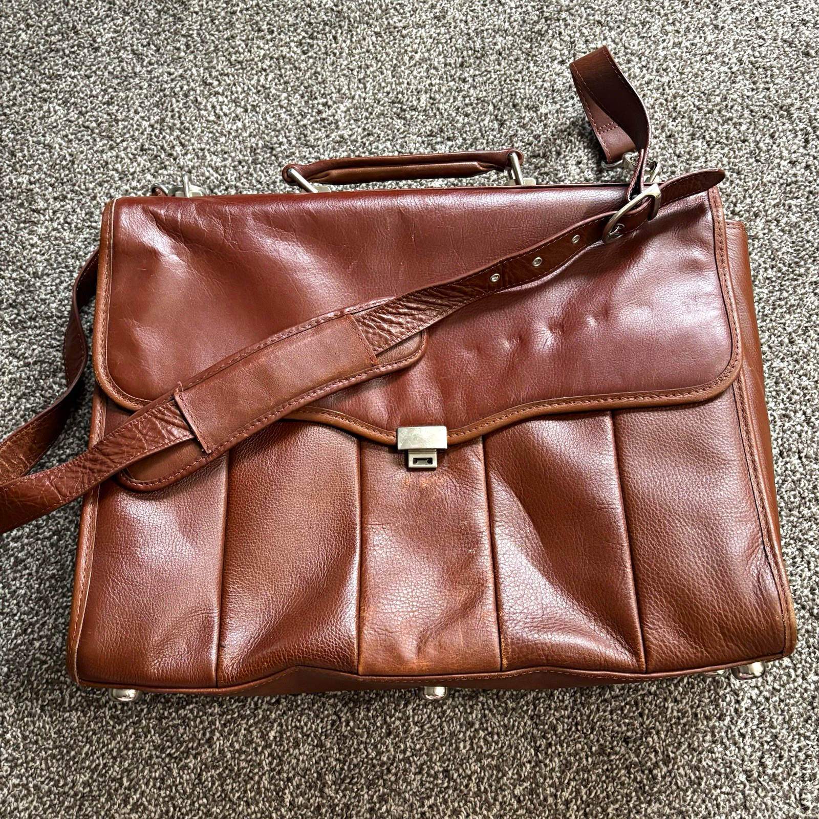 McKlein Laptop Protection Brown Leather Padded Messenger Bag w/ Partitions