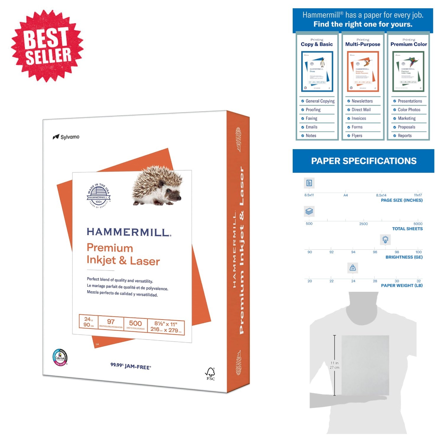 High-Quality 8.5x11 Printer Paper - 500 Sheets, ColorLok Technology, Acid-Free