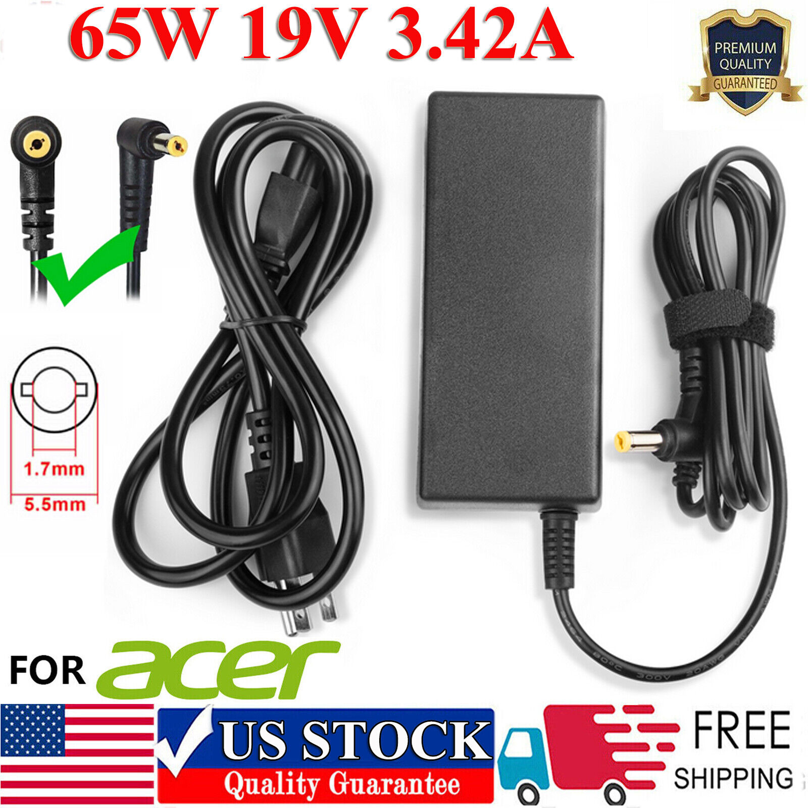 65W AC Power Supply Adapter Charger for Acer G226HQL G236HL G246HL LCD Monitor