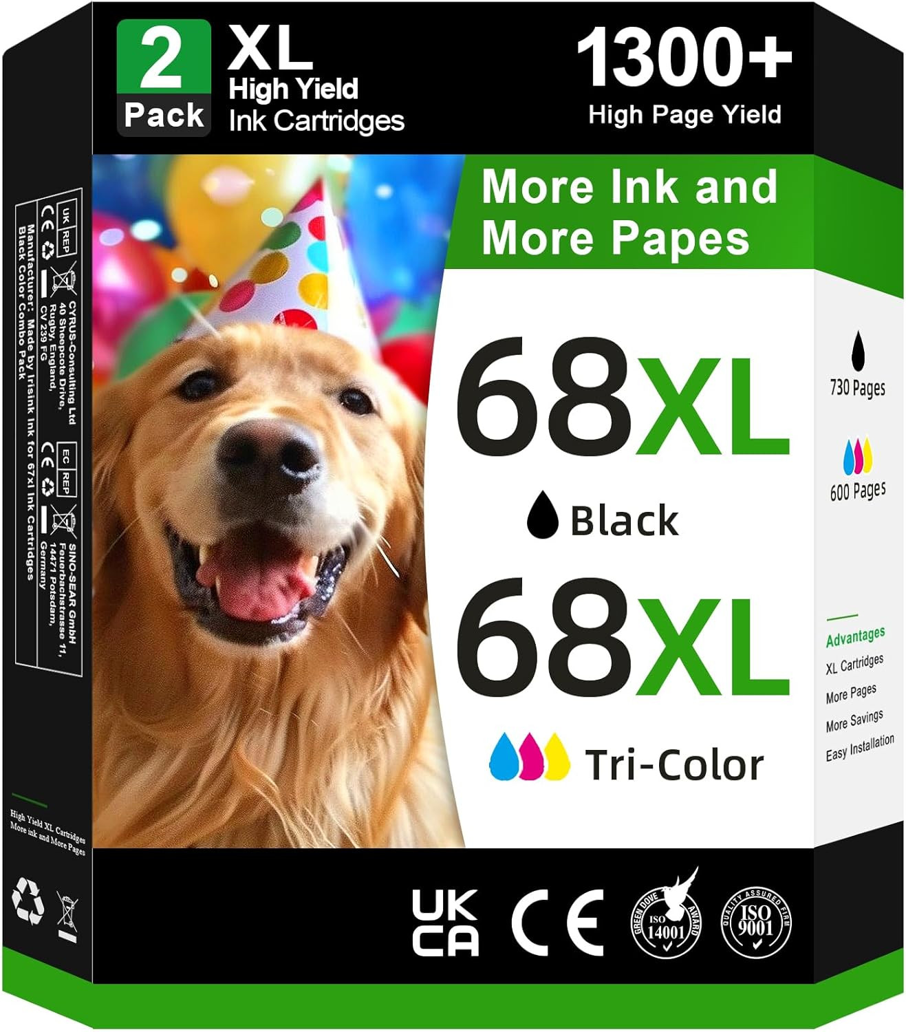 68E 68 68XL Ink Cartridges Black Color Combo Pack Compatible for HP 68 Ink Cartr