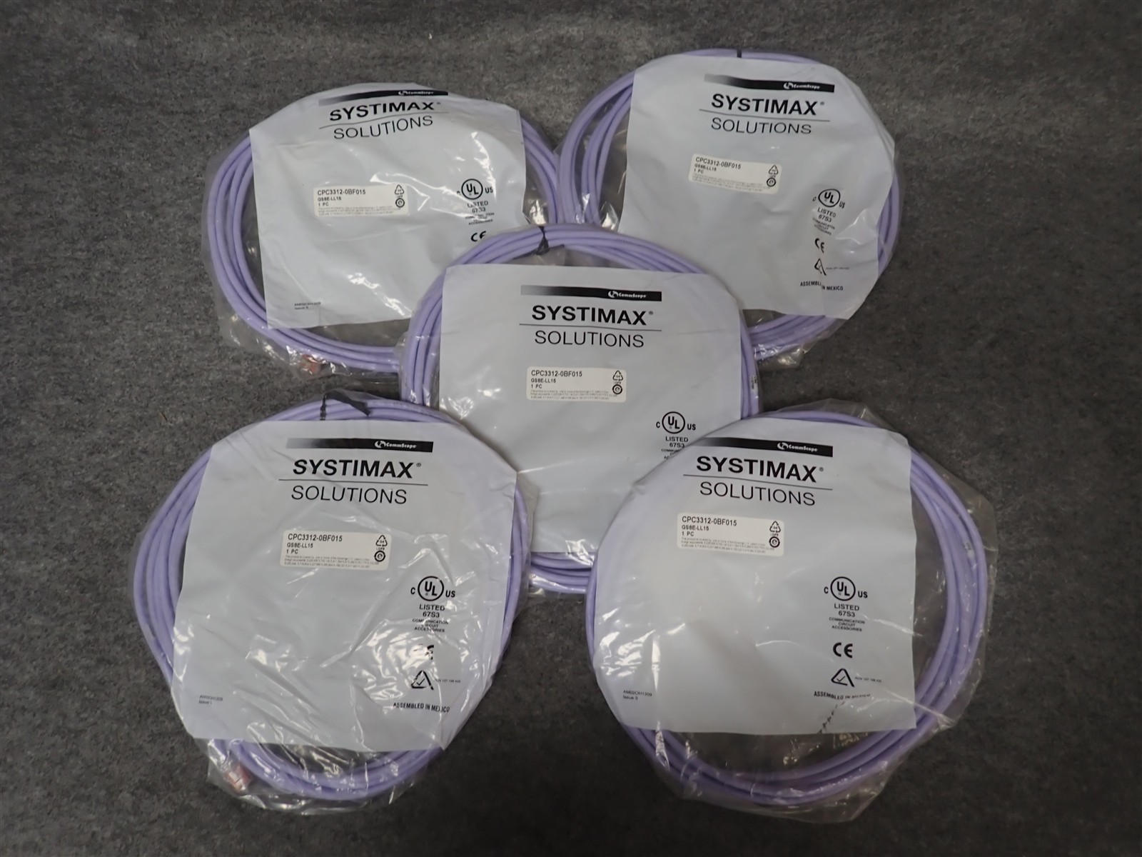 NEW (Lot of 5) CommScope GS8E-LL15 15ft Shielded CAT6 Patch Cable Purple