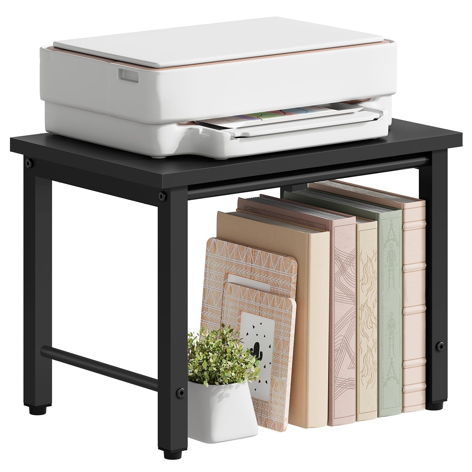 Desktop Printer Stand Wooden Storage Organizer Desk Shelf End Table Black