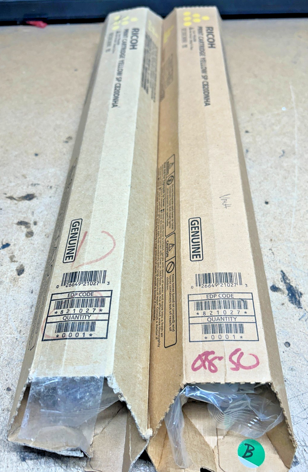 Set of 2 Genuine Ricoh 821027 Yellow Toners for Aficio SP C820DN / SP C821DN