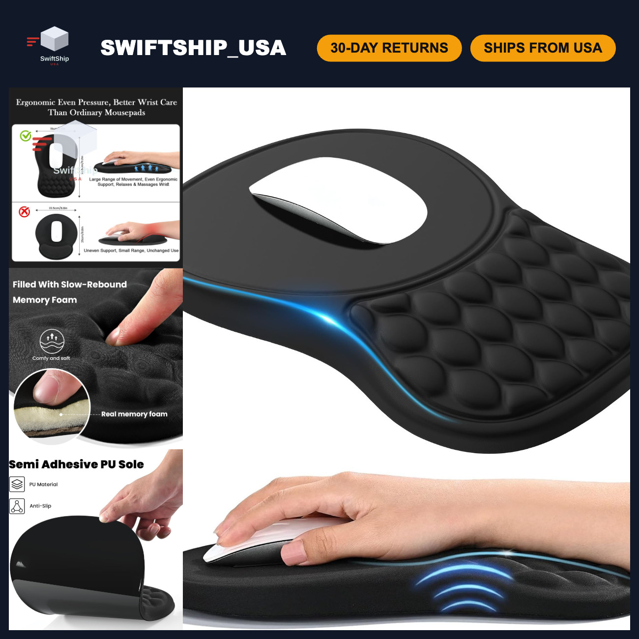 Ergonomic Mouse Pad with Dual-Slope Design & Wrist Rest for Comfort & Support