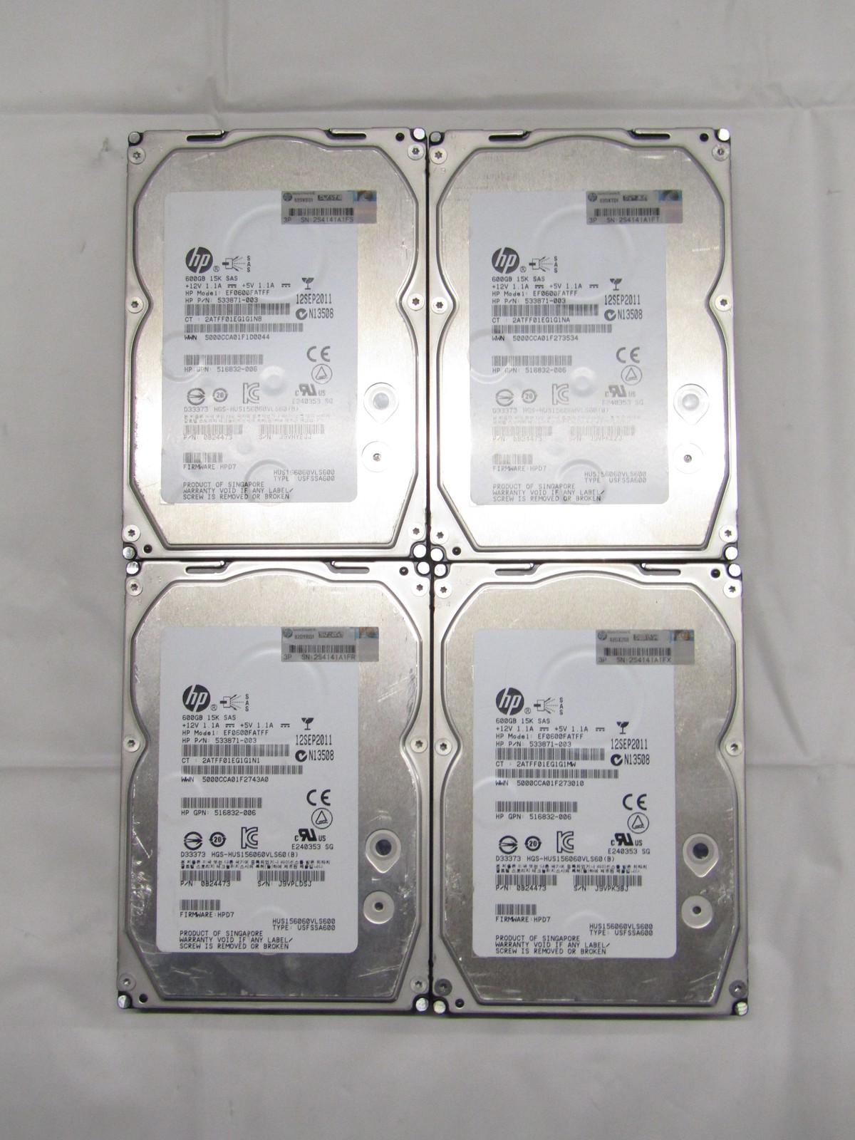 Lot of 4 Hitachi HUS156060VLS600 600GB 15000RPM 6Gb/s 3.5" SAS HDD 64MB Cache