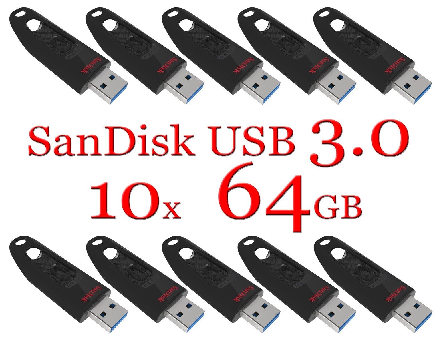 LOT 10x Sandisk Ultra 64GB USB 3.0 Flash Drive 10 x Pack Thumb Drive Pen Drive