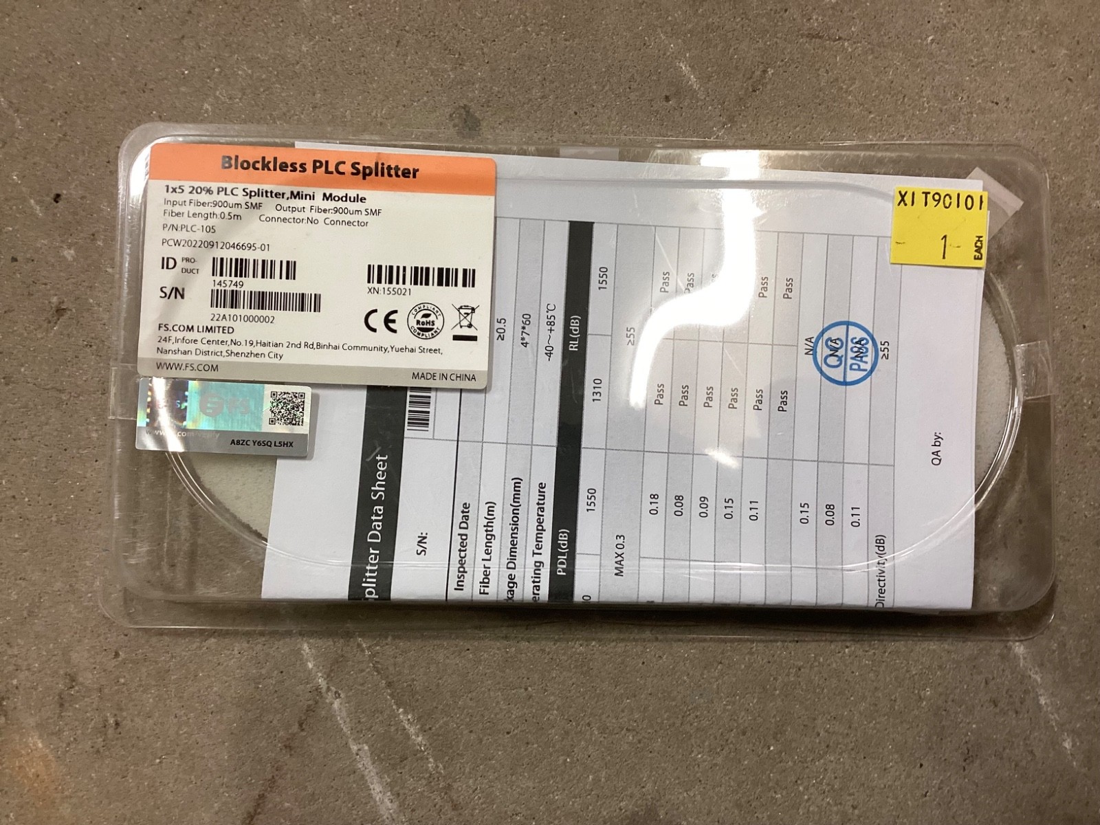 1 x 5 20% PLC Fiber Splitter, Singlemode Mini Module, Blank 0.5M 155021 PLC-105