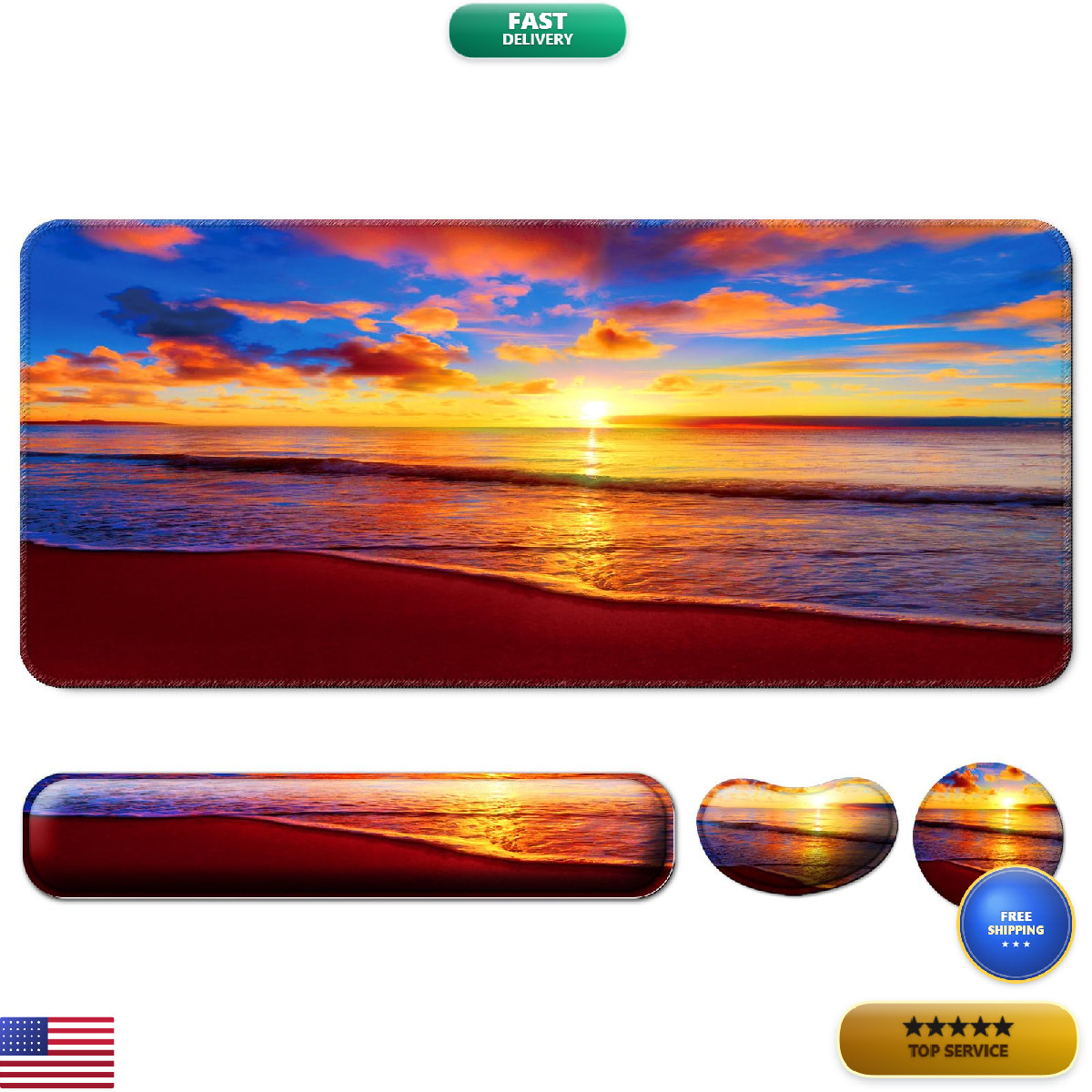 Wiabsi Keyboard Wrist Rest Mouse Pad Wrist Support Desk Mat Coaster 4 In 1 Set