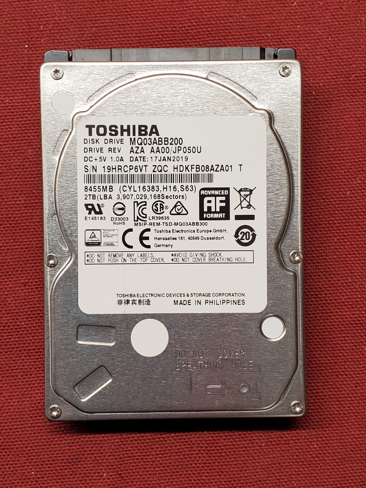 Toshiba 2TB 2.5" SATA HDD Hard Drive MQ03ABB200 #3291