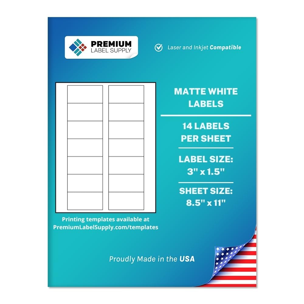 Premium Label Supply White Sticker Labels 3"x1.5" - Laser/Inkjet Compatible 1400