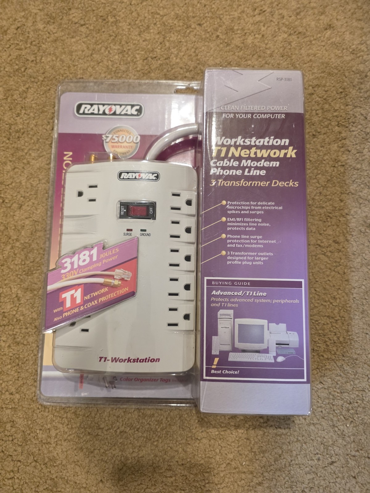 Rayovac RSP-3181 T1 Workstation 8-Outlet Surge Protector 3181 Joules NEW Sealed