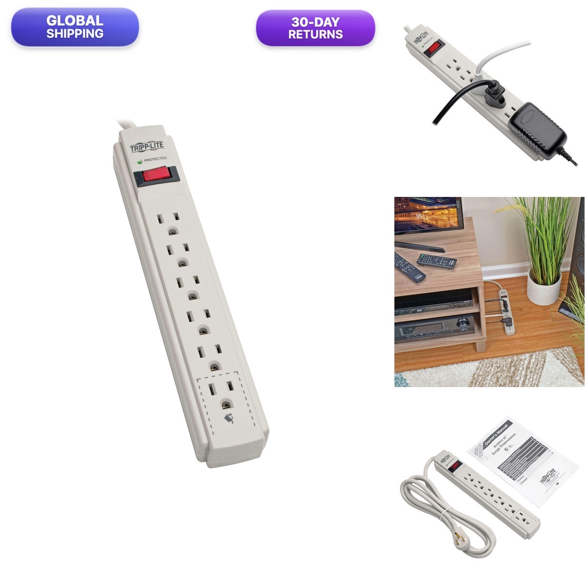 Tripp Lite Surge Protector Power Strip 120V 6 Outlet 8' Cord 990 Joule Gray