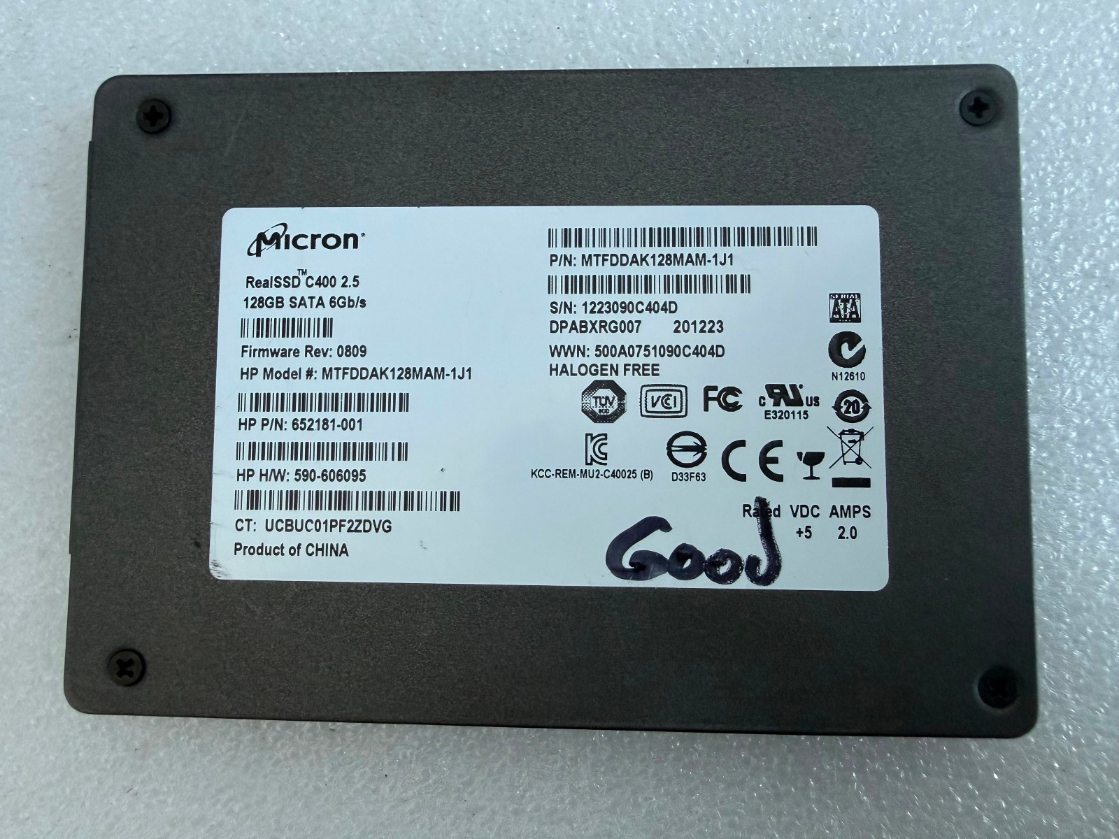 Micron RealSSD C400 128GB 2.5" SATA SSD HP OEM P/N 652181-001 MTFDDAK128MAM-1J1